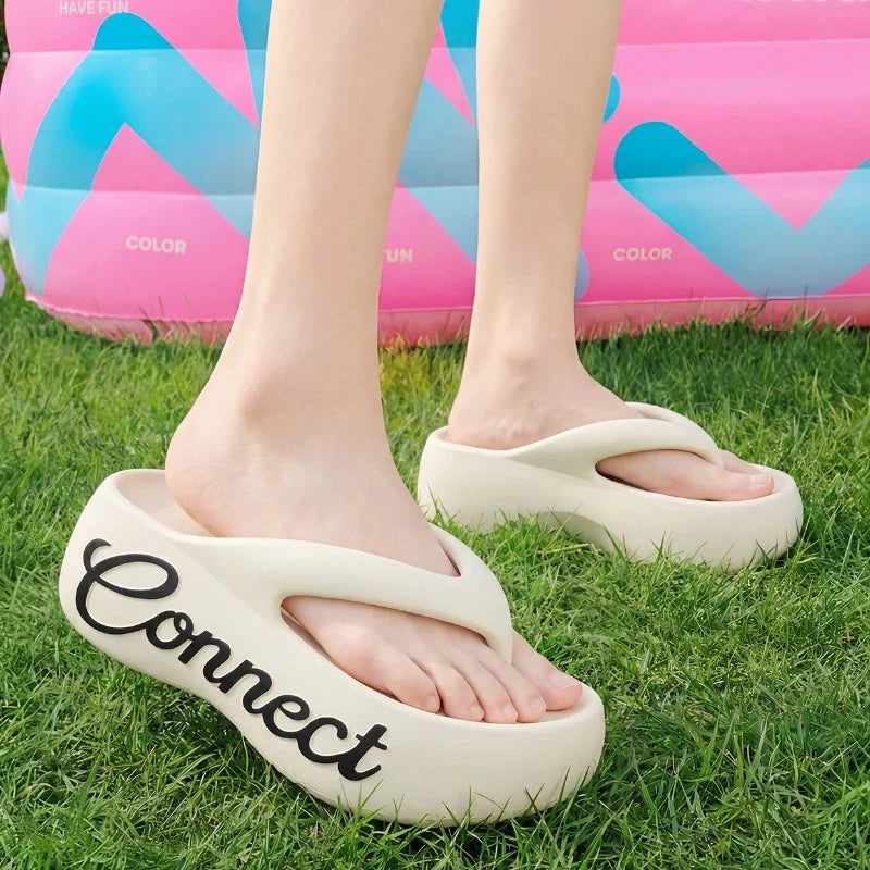 Women Summer Platform Flip Flops Thick Sole Soft EVA Home Beach Slippers For Female Leisure Beach Slides Girls High Heel Sandals
