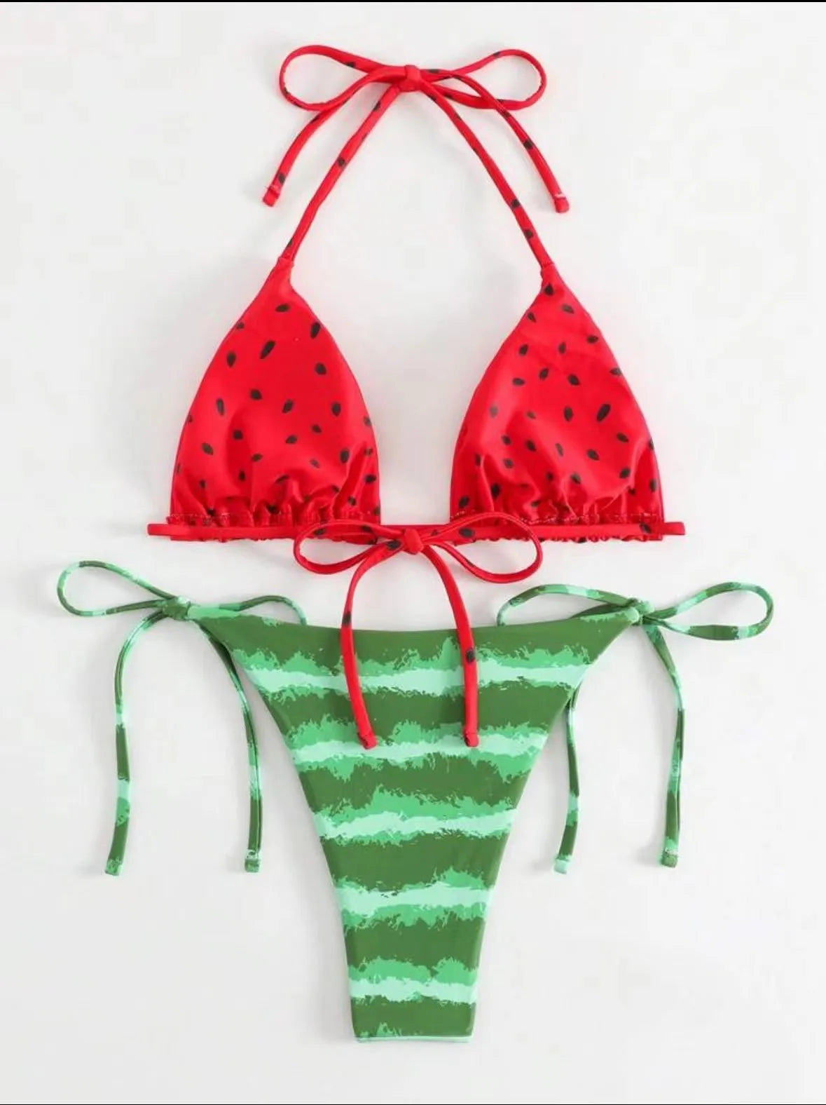 Sexy Women Cute Watermelon Print Halter String Micro Bikini Sets Two Pieces Swimsuit Swimwear Bathing Suit Beach Outfits Biquini