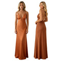 Summer Women's Satin Long Dress Spaghetti Strap Sleeveless V Neck Cutout Slim Fit Elegant Dress for Party Evening Solid Color