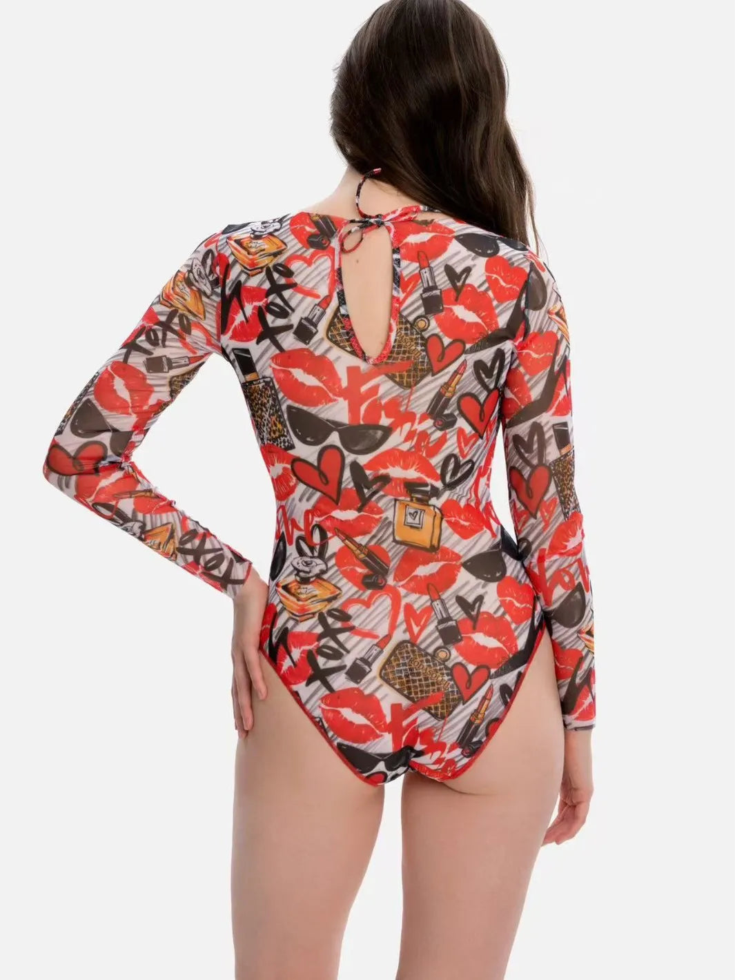 2026 New Women's Patchwork One-Piece Swimsuit Long Sleeve Sports Swimwear Sexy Backless Beach Wear Bather Surfing Suit