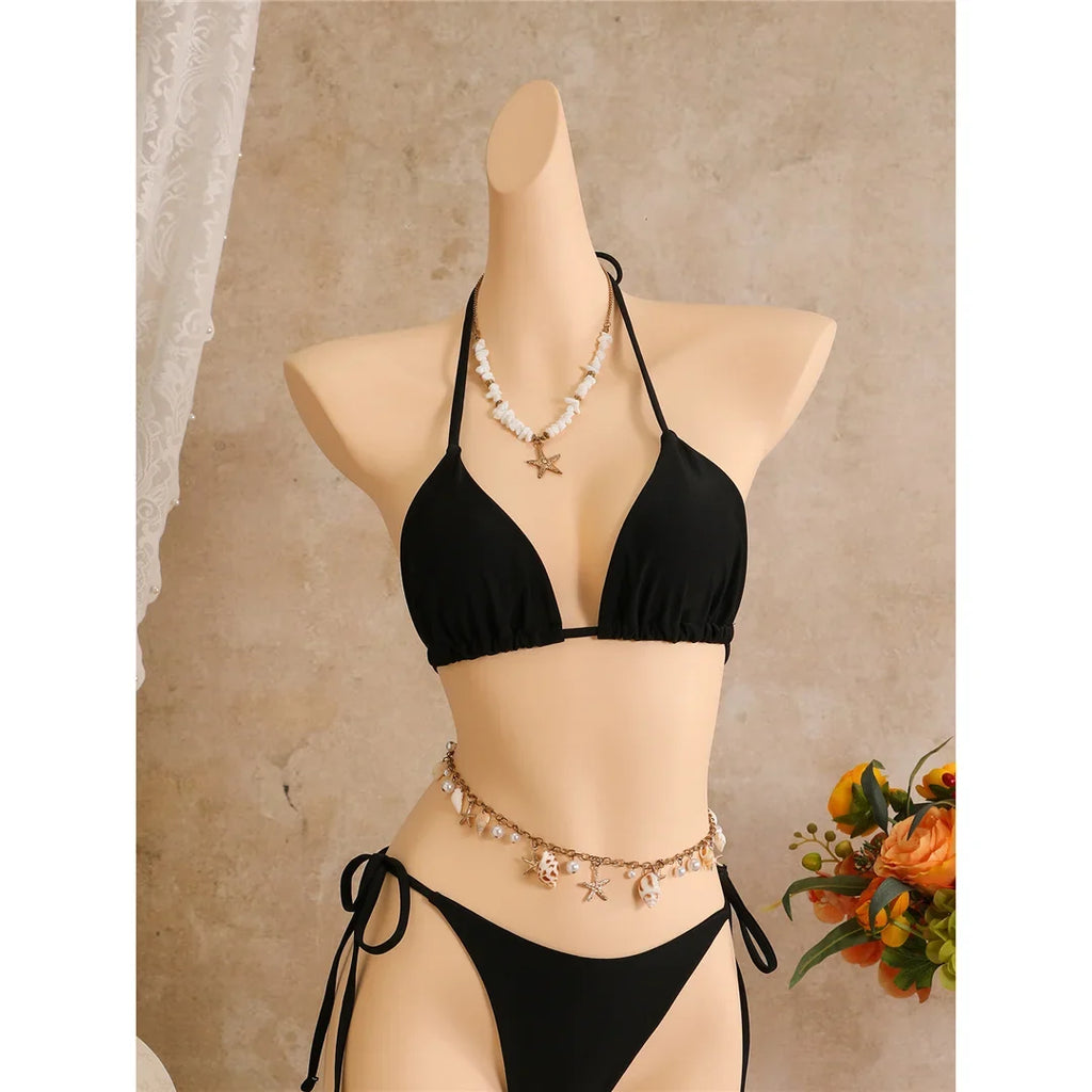 With Floral Dress Printed Halter Bikini Female Swimsuit Women Swimwear Three-pieces Bikini set Bather Bathing Suit Swim V8204