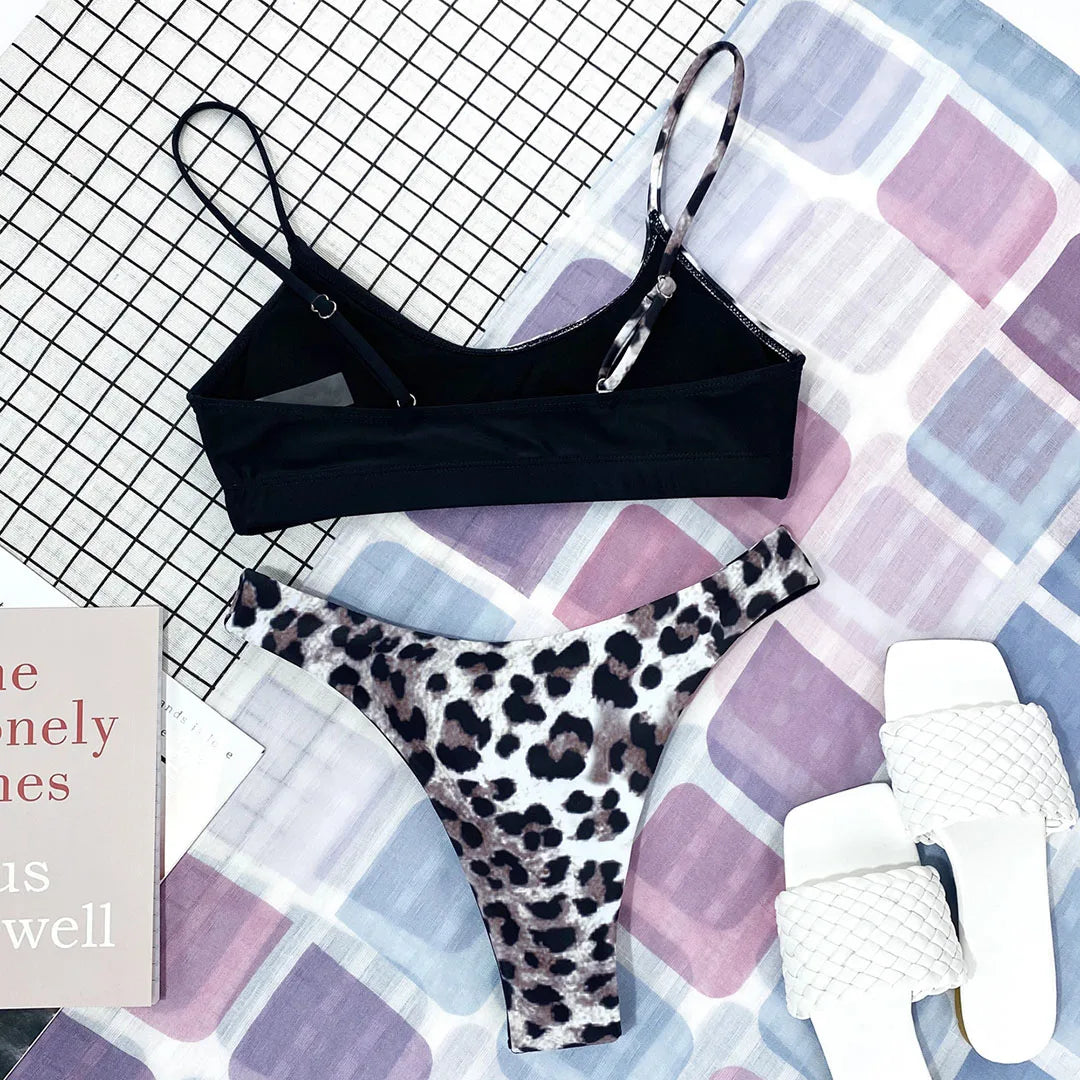 New S - XL Sexy Hot Pink Leopard Bikini Women Swimwear Female Swimsuit Two-piece Bikini set Bather Bathing Suit Swim Lady V871P