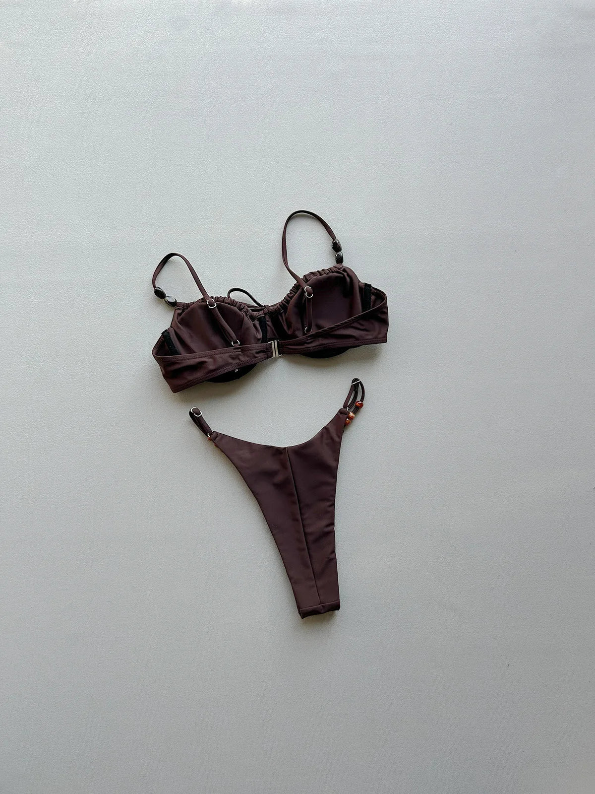 New Fashion Women Sexy Underwire Padded Swimsuit Bead Decor Lace-up Backless Micro Bikini Beachwear Push Up Low Waist Swimwear