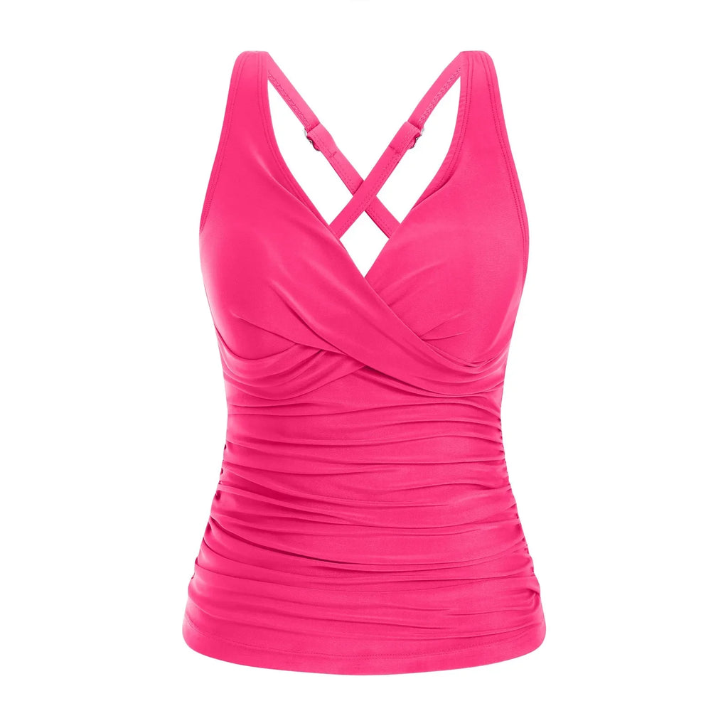 Women Bikini Tankini Top Front Knot Ruched Swimsuit V Neck Bathing Suit Swim Top Cross Back Swimwear Tops Summer Beach Wear