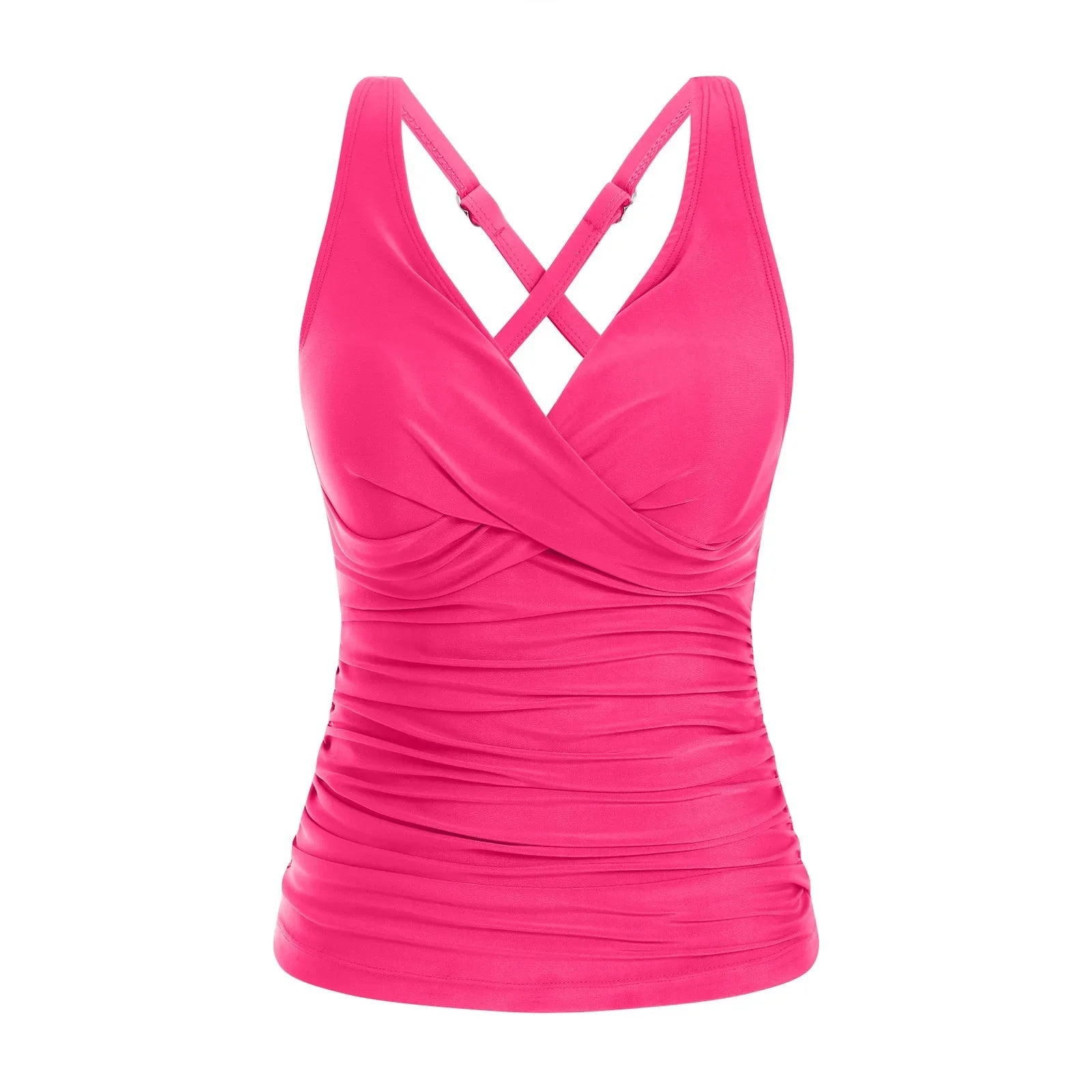Women Bikini Tankini Top Front Knot Ruched Swimsuit V Neck Bathing Suit Swim Top Cross Back Swimwear Tops Summer Beach Wear