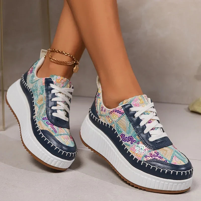Punk Mixed Color Platform Sneakers for Women 2025 Fashion Thick Bottom Vulcanized Shoes Woman Cozy Non Slip Walking Shoes 43