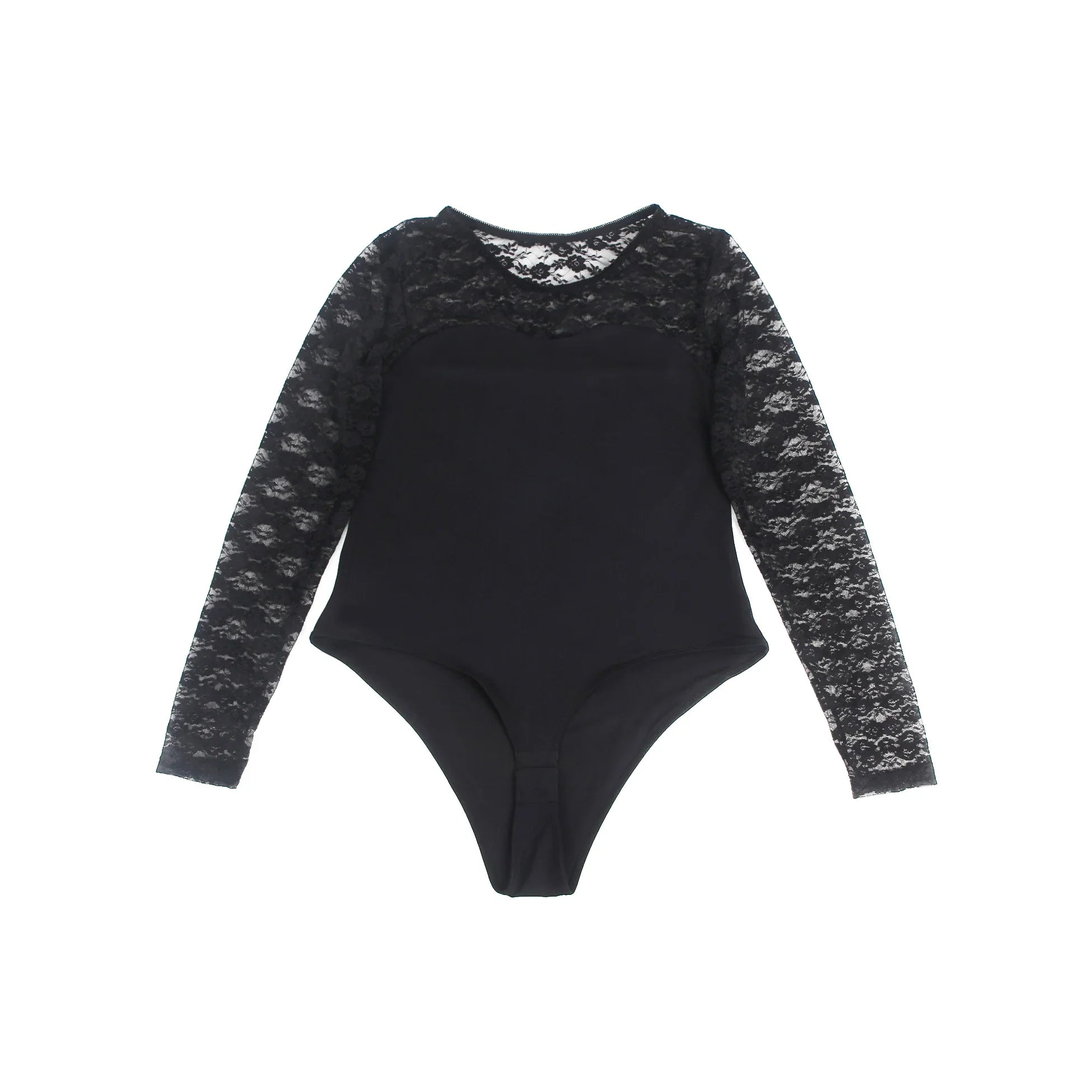 Black Lace Long Sleeve Open Crotch Bodysuit for Women Sheer Mesh Teddy Lingerie Push Up Swimwear Fabric Sexy Jumpsuit