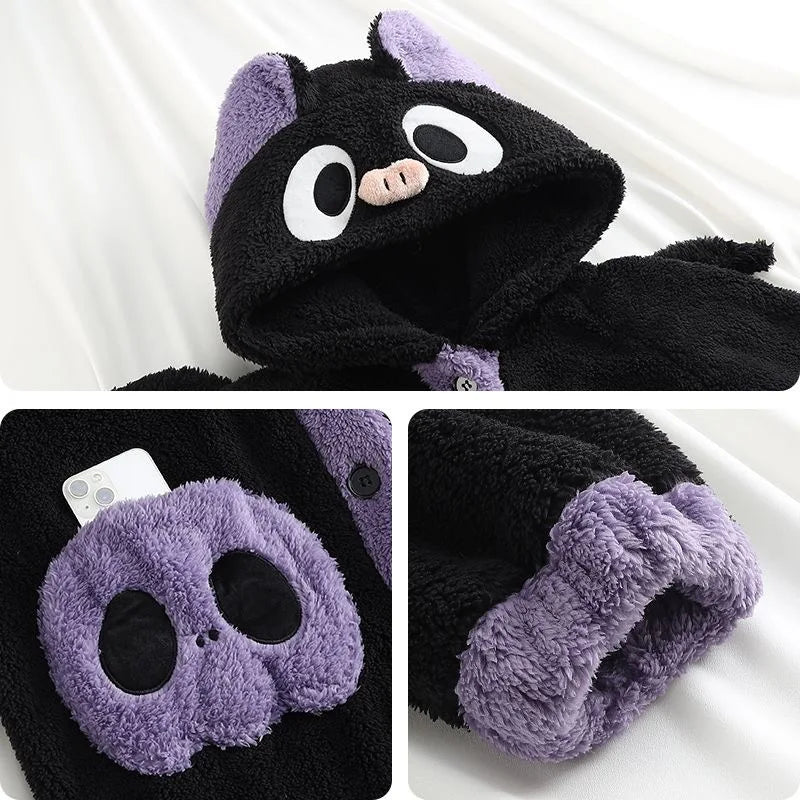 Cartoon Bat Plush Women's Pajamas Robes Anime Nightgown Winter Kawaii Animal Night Dress Halloween Party Vampire Cosplay Costume