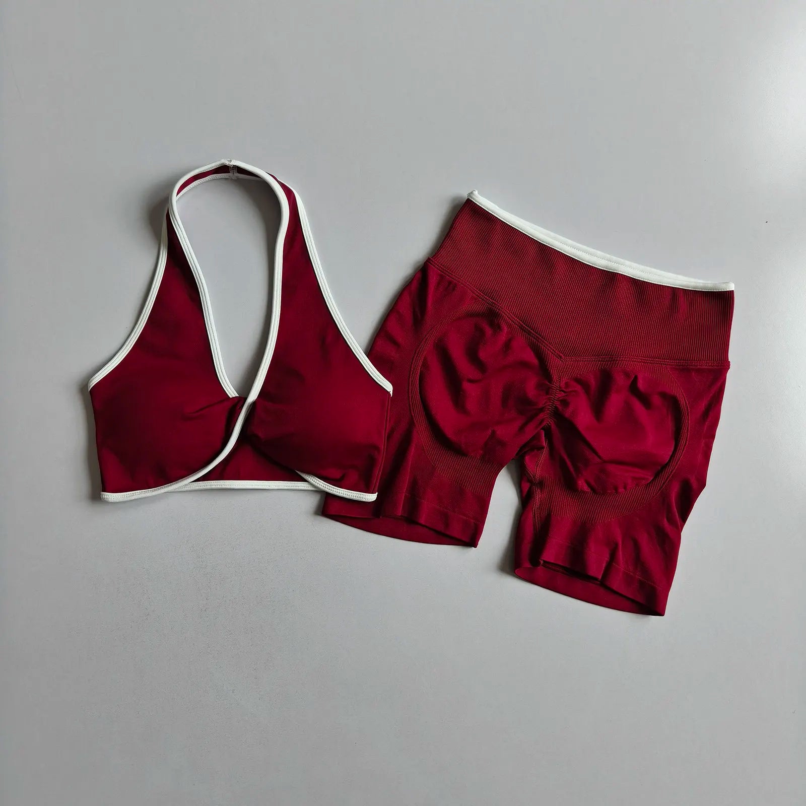 2pcs Women's Seamless Push-up Sports Vest Bra Set with High Elastic Hip Lifting Shorts for Running Aerobics Yoga