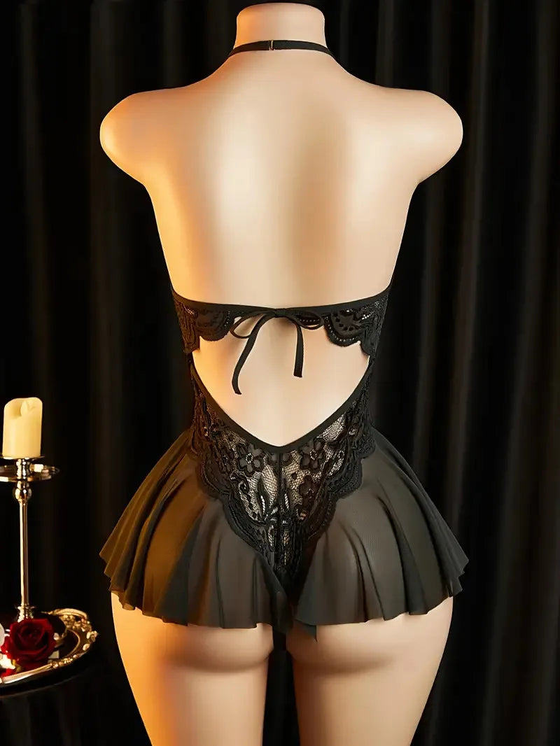 Sexy Crotchless Lingerie For Hot Adult Women White Front Buckle Bra Neck Erotic Babydoll Costume Open Night Dress Porn Underwear