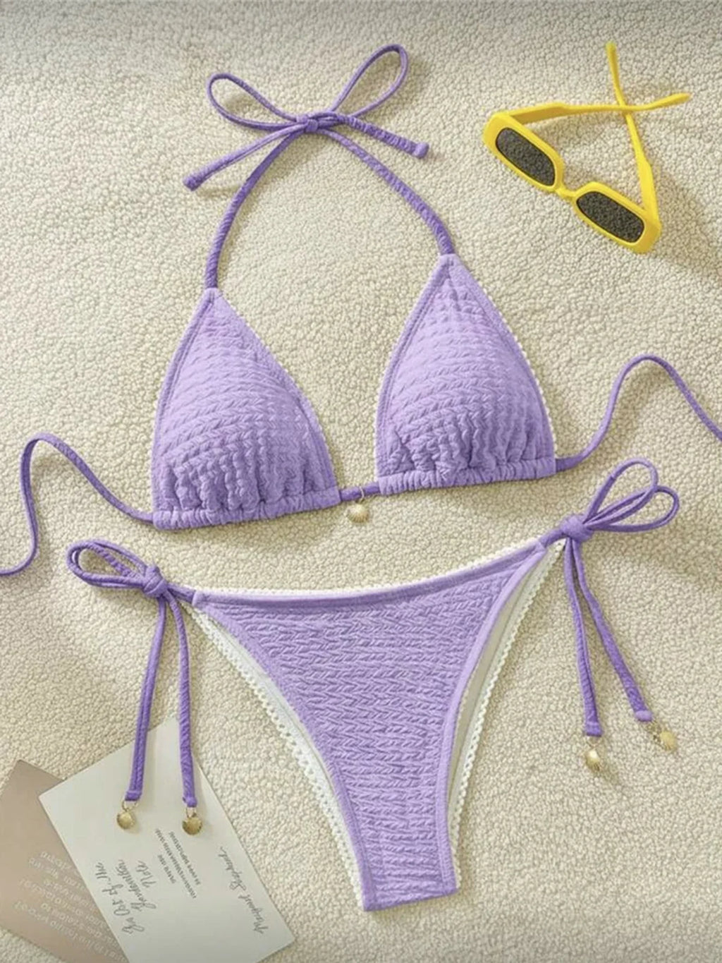 High Cut Leg Two-Pieces Bikini Set Bather Bathing Suit Swim Wrinkled Crinkled Halter Bikini Women Swimwear Female Swimsuit M125
