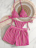 Sexy Green Orange Striped Bikini Set Women Halter Push Up High Waist Panties 3 Piece Swimsuit 2026 Summer Bathing Suit Swimwear