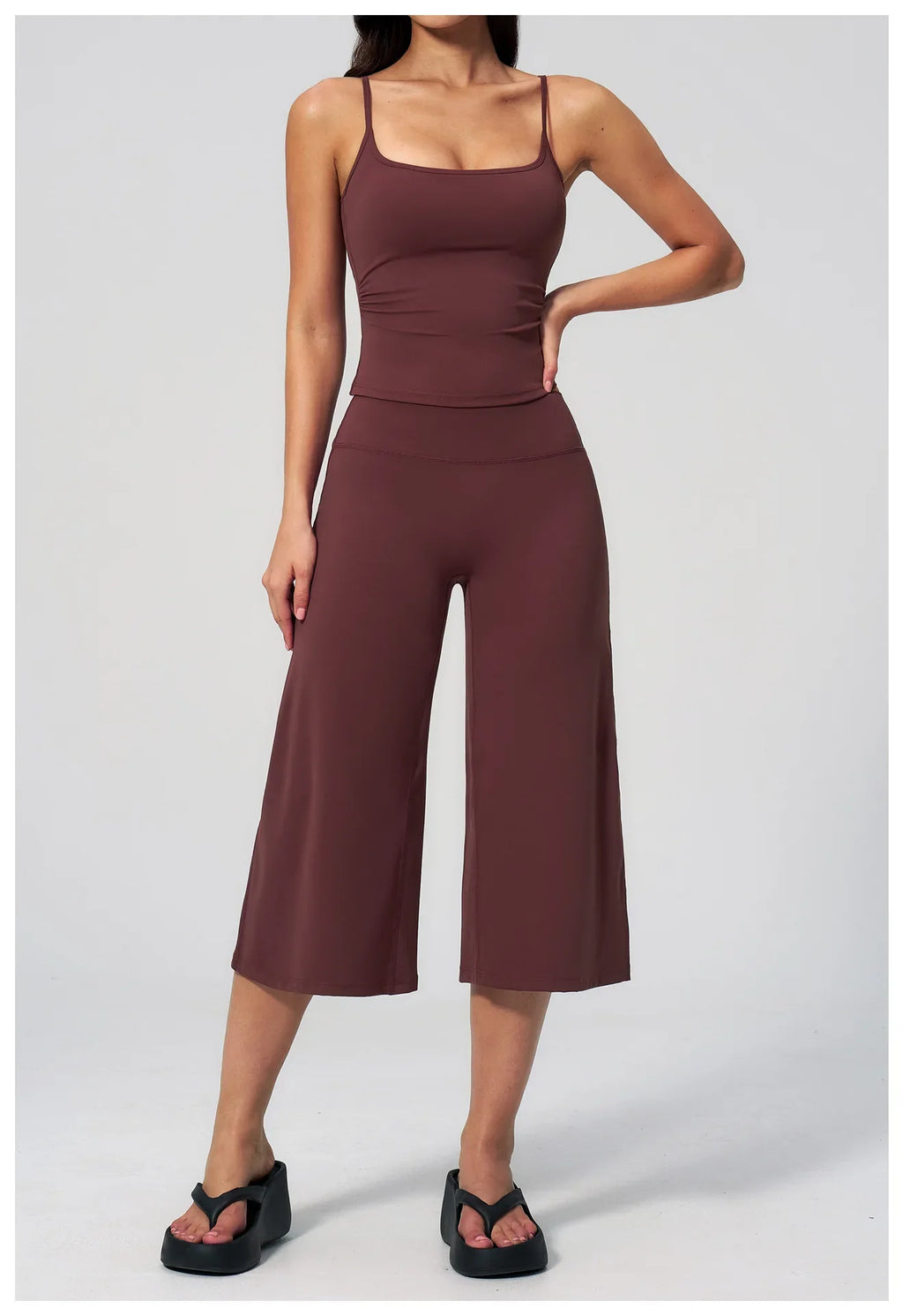 Gym Workout Yoga Sets Women Square Neck Slimming Sports Tank Top Fitness Gym Suit Outdoor High Waist Flare Pants Two-piece Set