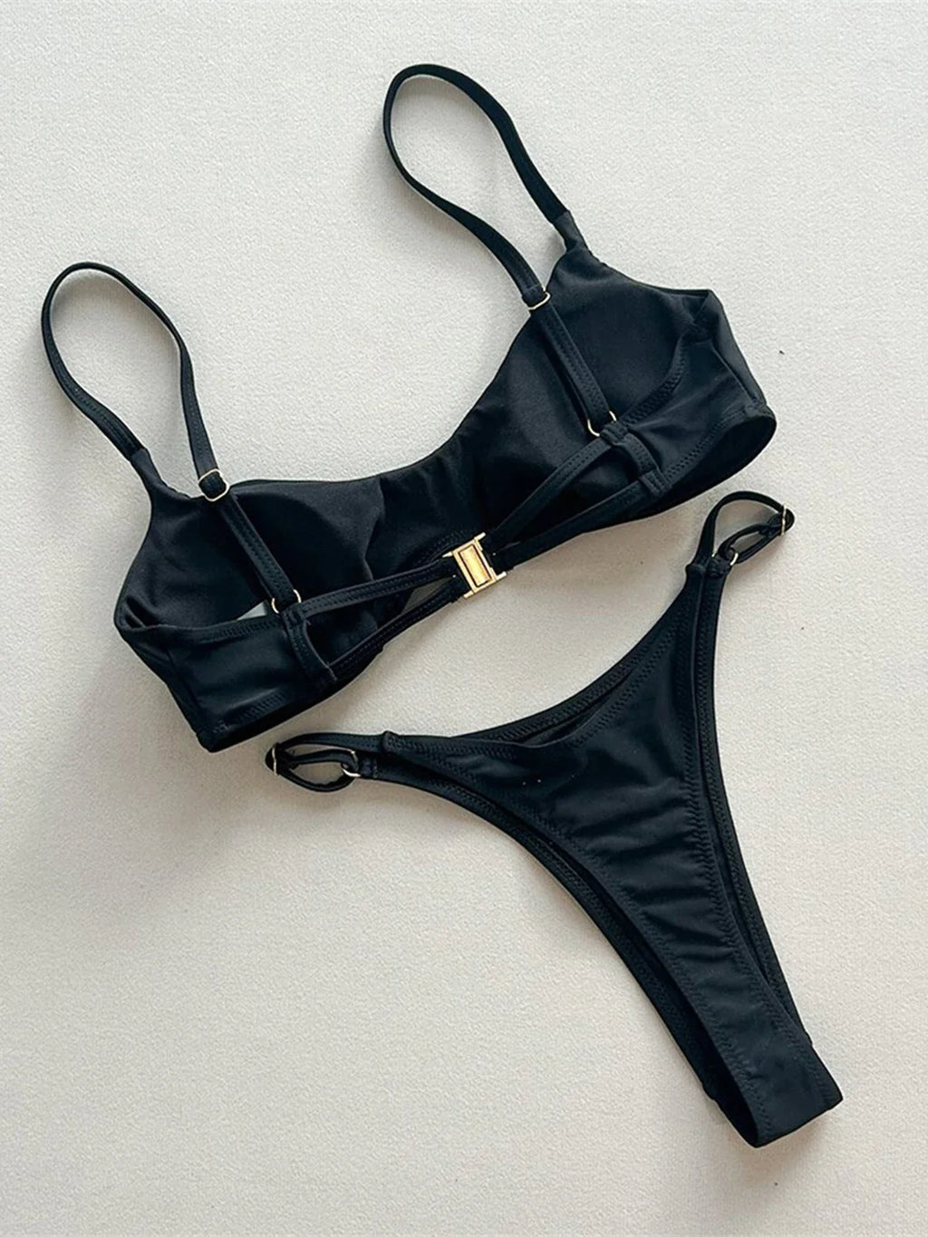 Metal Ring Mini Micro Thong Bikini Women Swimwear Female Swimsuit Two-Pieces Bikini Set Padded Bather Bathing Suit Swim V7513