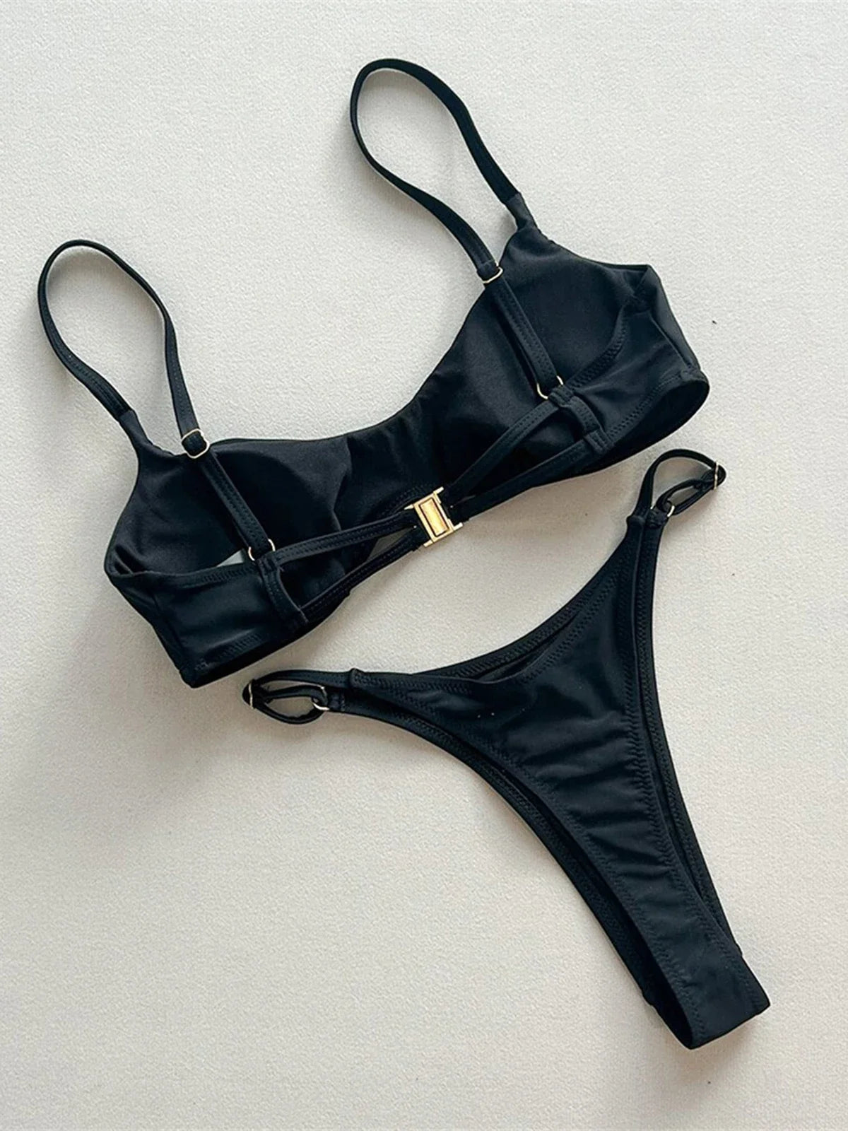 Metal Ring Mini Micro Thong Bikini Women Swimwear Female Swimsuit Two-Pieces Bikini Set Padded Bather Bathing Suit Swim V7513