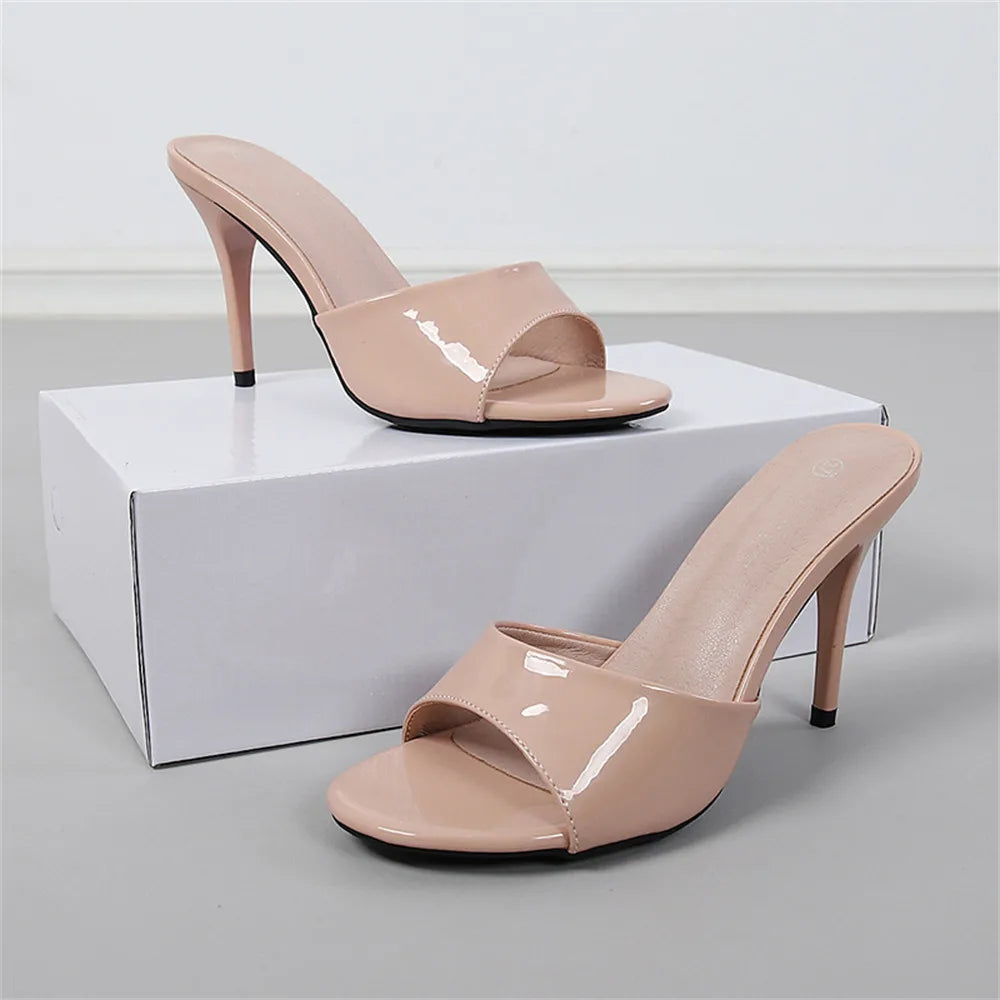 2025 Brand Design Red High Heels Outdoor Slipper Slides Sandals Women Elegant Black Open Toe Summer Nude Mules Shoes Big Size 43