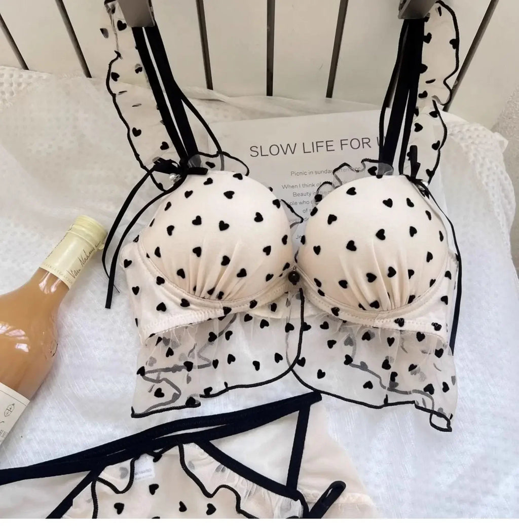 Japanese Mesh No-wire lace Underwear set Women's small breasts gather sexy pure desire sweet bra cute bra Panty SET TUSHY