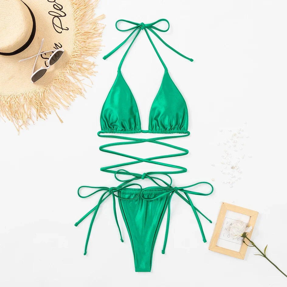 Sexy Micro Bikini 2025 Criss Cross Swimwear Bandage Woman Swimsuit Female Thong Bikinis Set 2 Piece Women Bathing Suit Beachwear