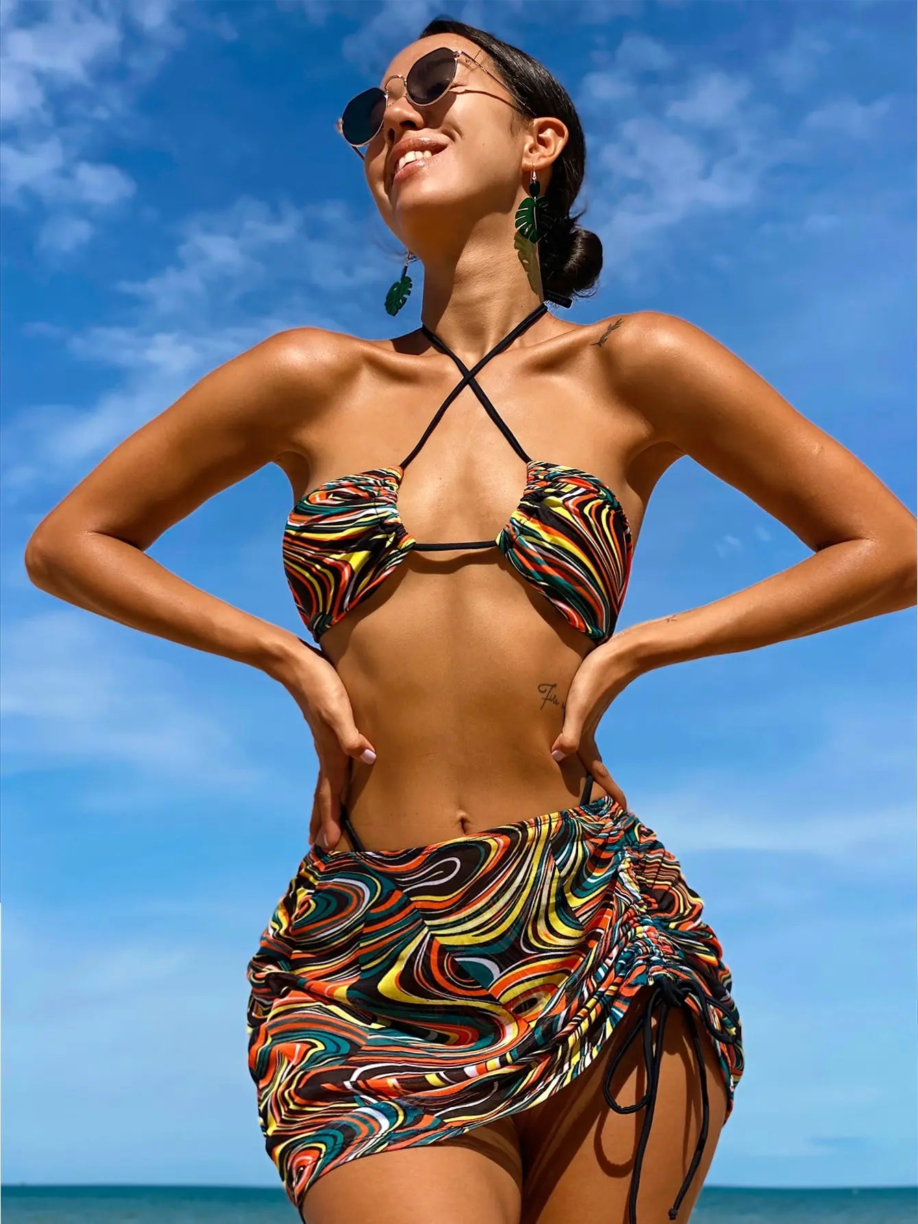 3 Pieces Bikini Set With Skirt  Tie Dye String Thong Bathing Suit Women Swimsuit Female  Swimwear Beach Wear Swim Lady Summer