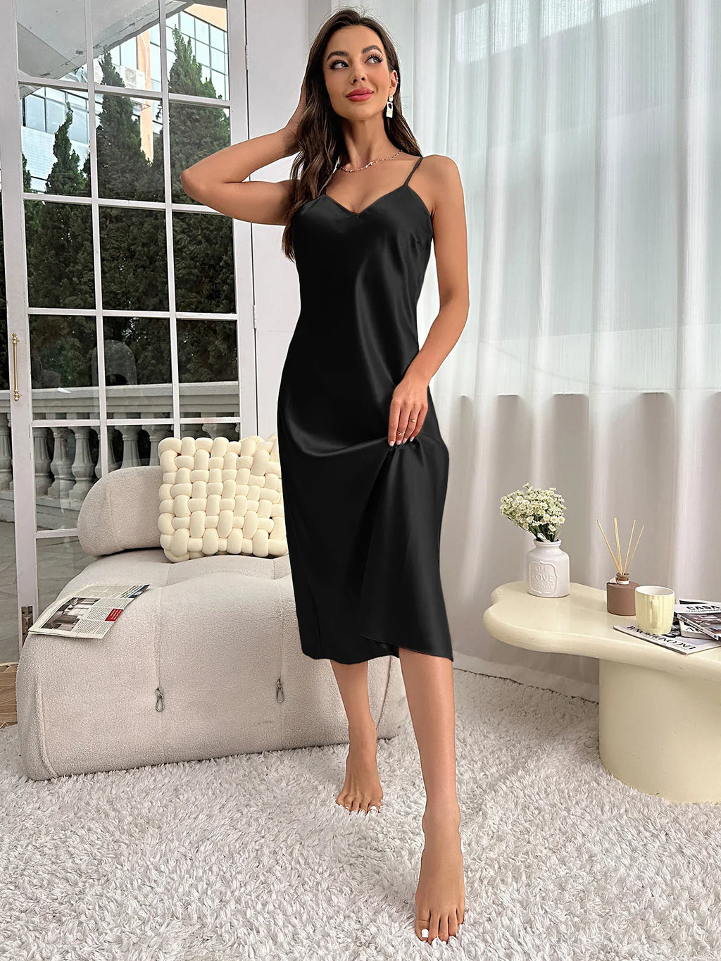 Women's Nightdress Spaghetti Strap V Neck Elegant Luxury Comfortable Breathable Loungewear Relaxing Daily Leisure Classic Style