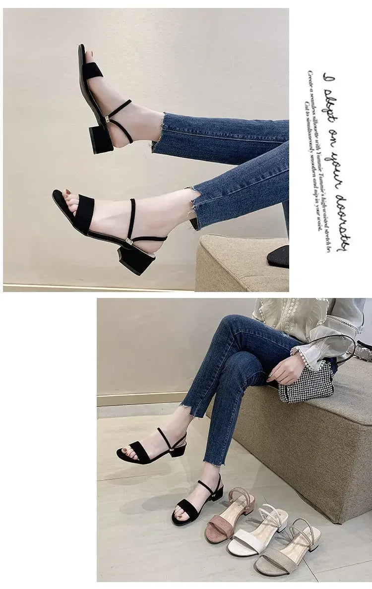 Women Sandals Chunky Heels Slides Summer 2026 Elegant Shoes Women Slipper Big Size 34-42 Fashion Summer Sandal Women