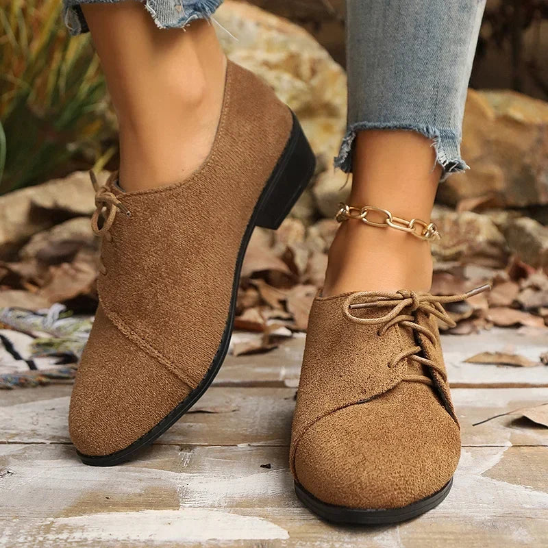 New Patchwork Loepord Pointed Toe Shoes for Women Retro Fax Suede Lacing Pumps Woman Shallow Square Heel Single Shoes Mujer