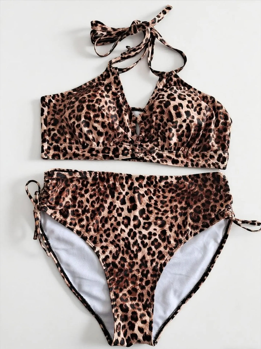 NEW Large Plus Size 2 Pieces Bikini High Waist Swimsuit Women Leopard Swimwear Female Bather Bathing Swimming Swim Suit