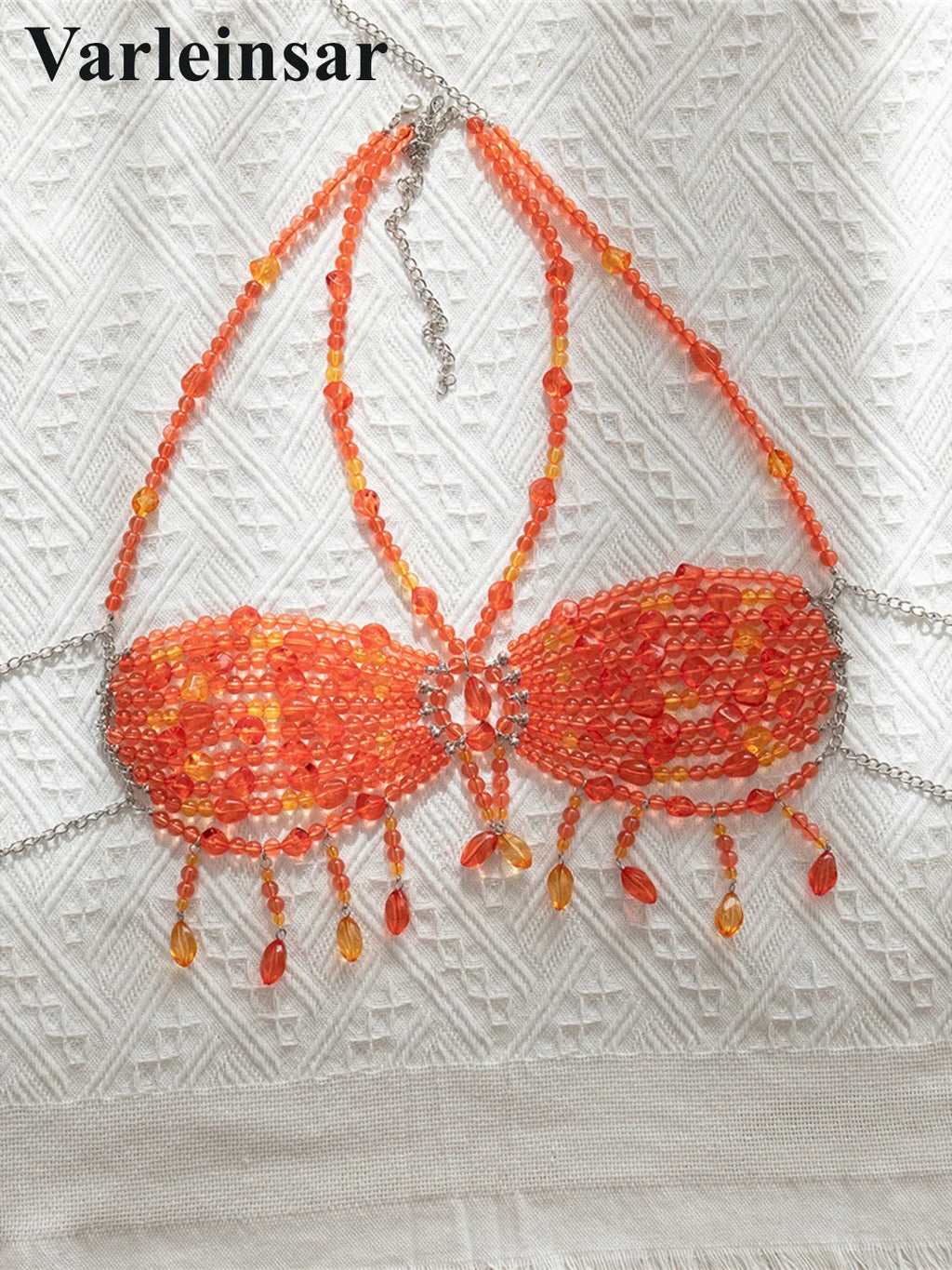 Pearls Beads Halter See Through Bikini Top Female Swimsuit Women Swimwear Bather Bathing Suit Swim Hollow Out Beach Top V8224
