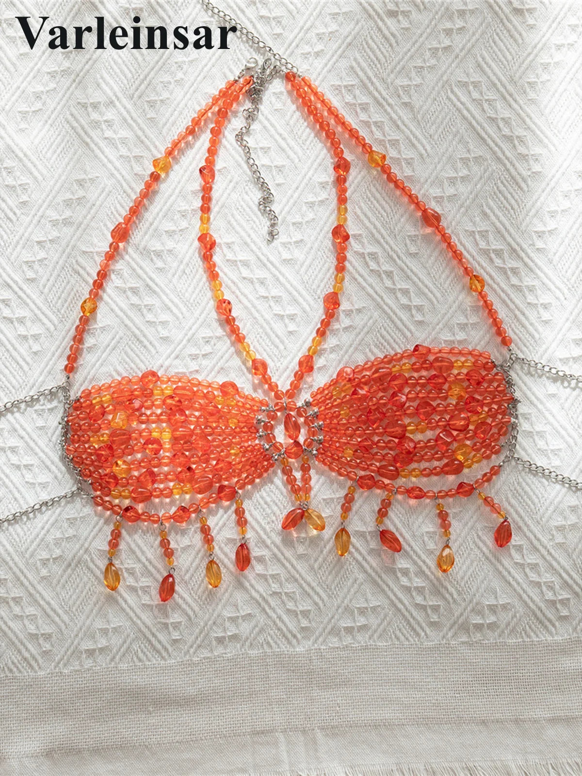 Pearls Beads Halter See Through Bikini Top Female Swimsuit Women Swimwear Bather Bathing Suit Swim Hollow Out Beach Top V8224