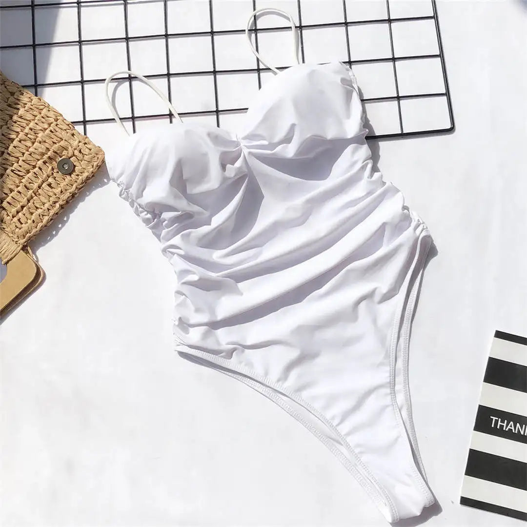 New Sexy High Cut Leopard Push Up Bra Cup One Piece Swimsuit Female Swimwear Women Bather Bandeau Bathing Suit Swim Lady V1654