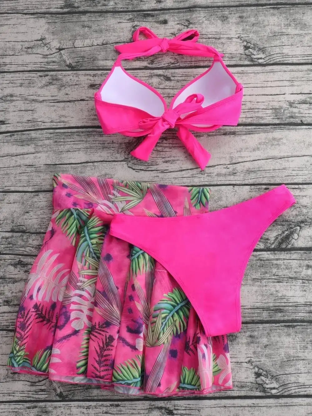 3 Piece Tropical Bikini Halter Push Up Swimsuit & Beach Shirt Swimwear Women 2026 Bathers Bathing Swimming Suit Female Beachwear