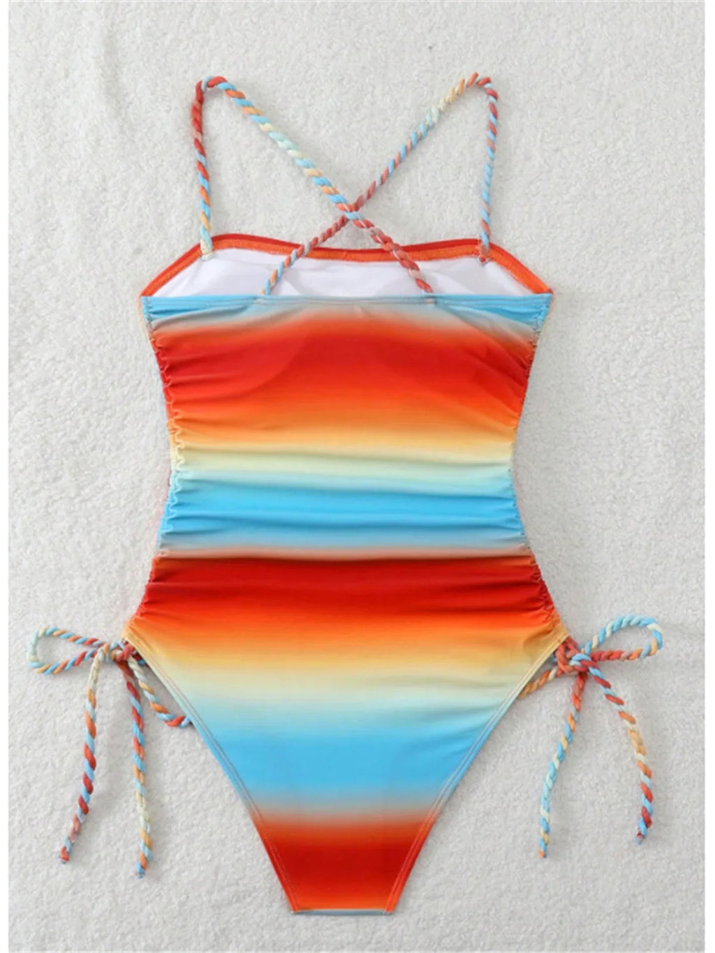 S - XL Gradient Knitted Cross Back Women Swimwear High Leg Cut Monokini Bather Bathing Suit Swim One Piece Swimsuit Female K8129