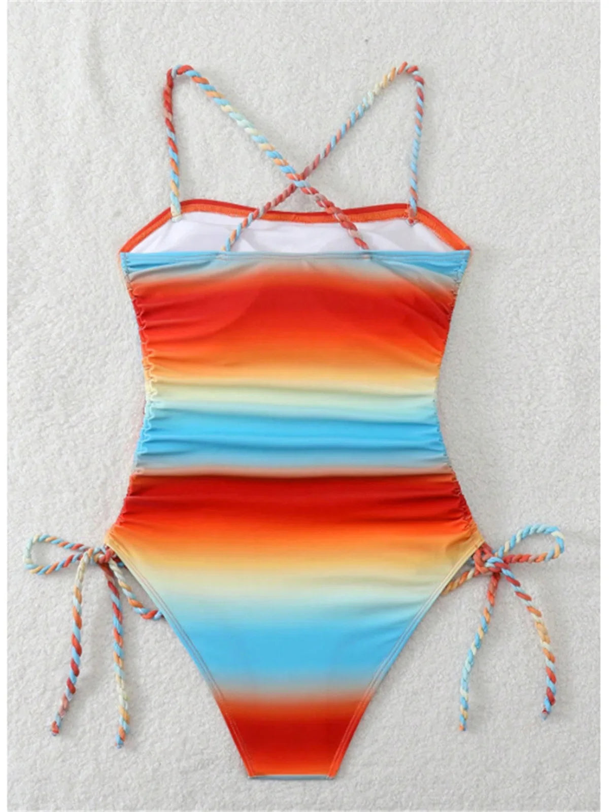 S - XL Gradient Knitted Cross Back Women Swimwear High Leg Cut Monokini Bather Bathing Suit Swim One Piece Swimsuit Female K8129