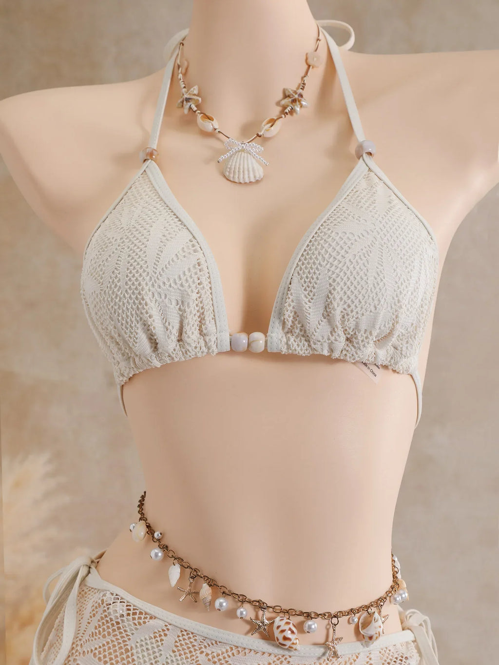 Vintage Coffee Leaves Print Mesh Skirt 3 Piece Bikinis Sets 2026 Women Beach Pearls Push Up Thong Swimsuit Bathing Suit Swimwear