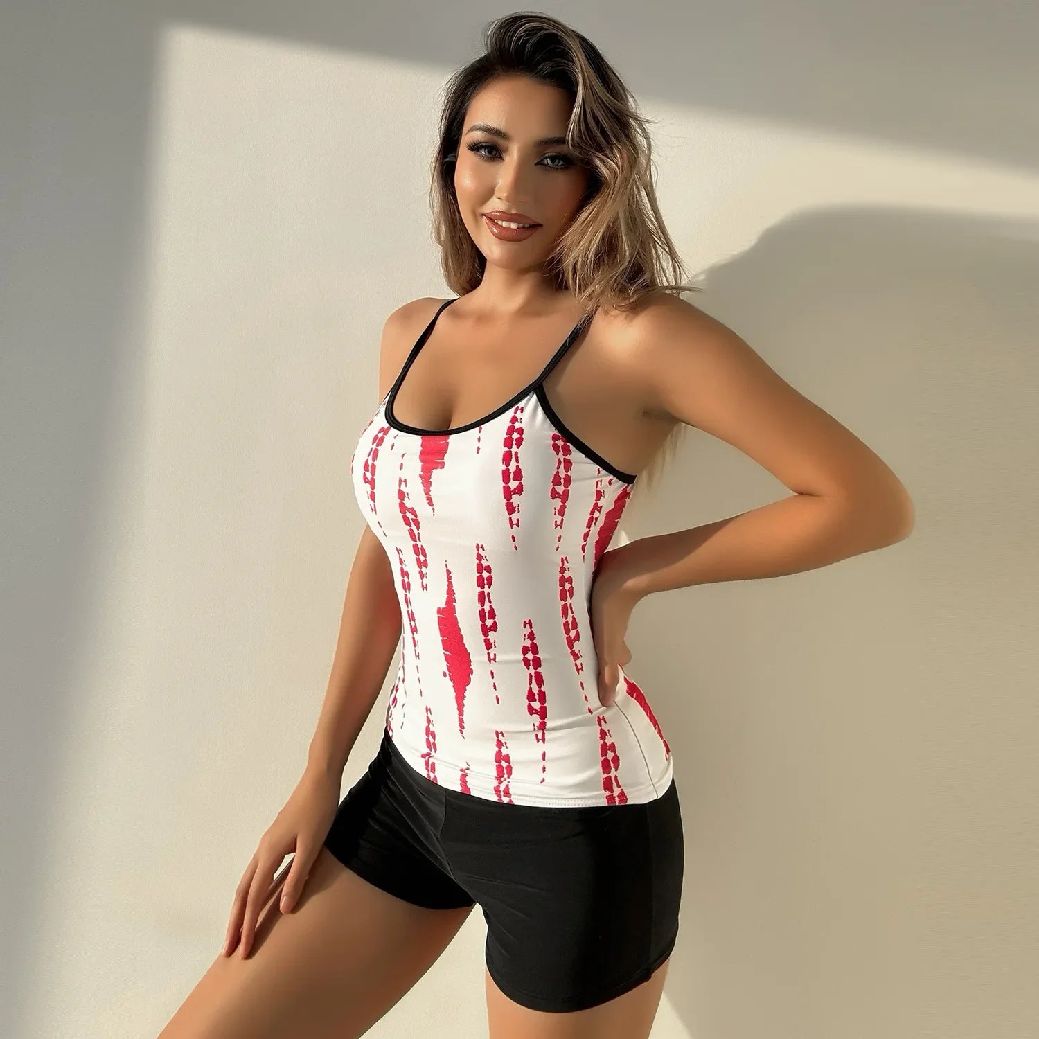 2026 Summer Women's Tank Bikini Set High Wasit Shorts Tankinis Beachwear Sexy Backless Monokini Print Bathing Suit Femme Biquini
