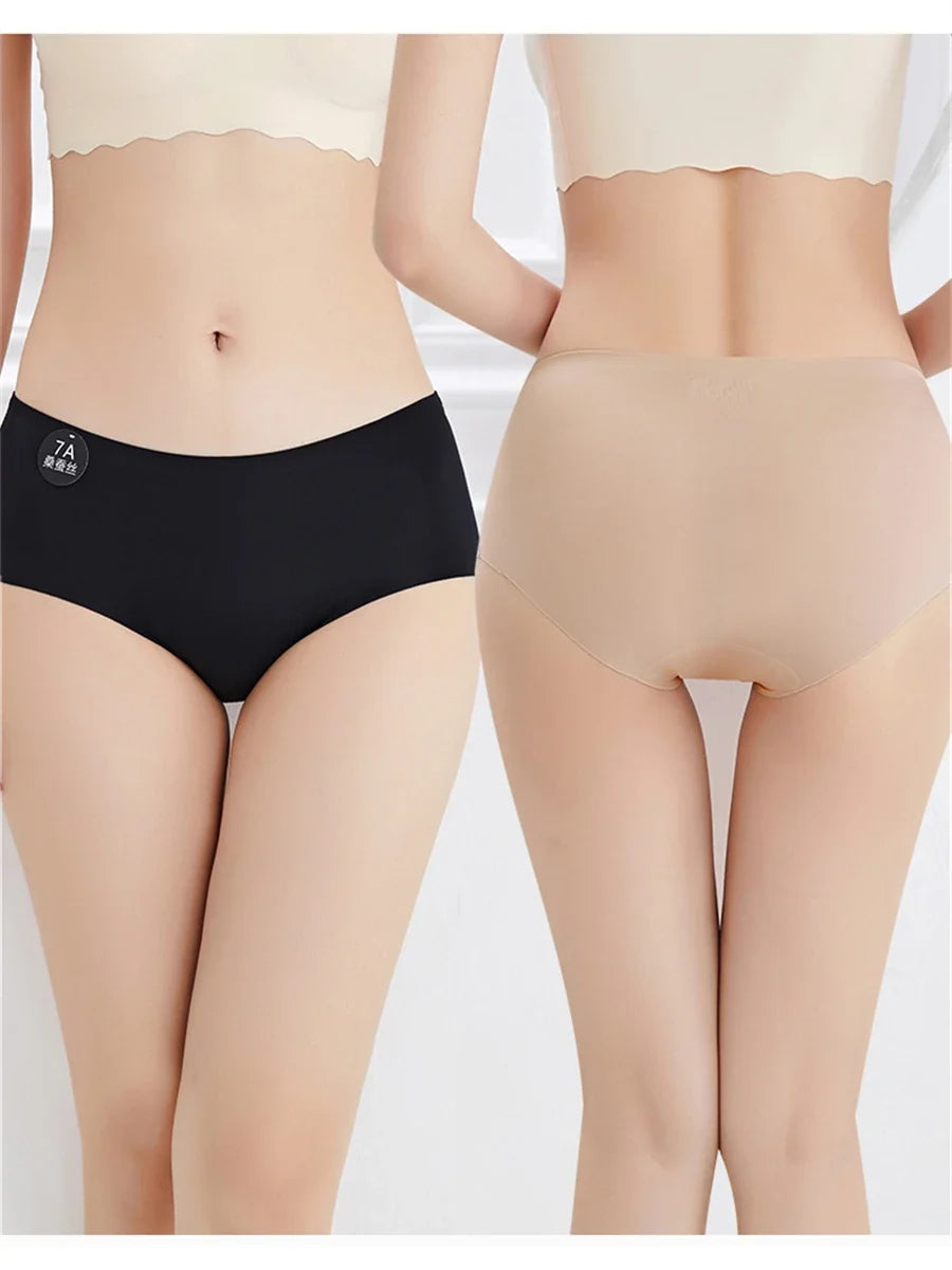 5PCS Seamless Mulberry Silk Underwear Ultral Thin Women's Panties Sexy High Elastic Invisible Briefs Soft Underpants Lingerie