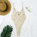 XS - L Scalloped Extreme String Mini Micro Thong One Piece Swimsuit Women Swimwear Female Padded Bather Bathing Suit Swim V7805