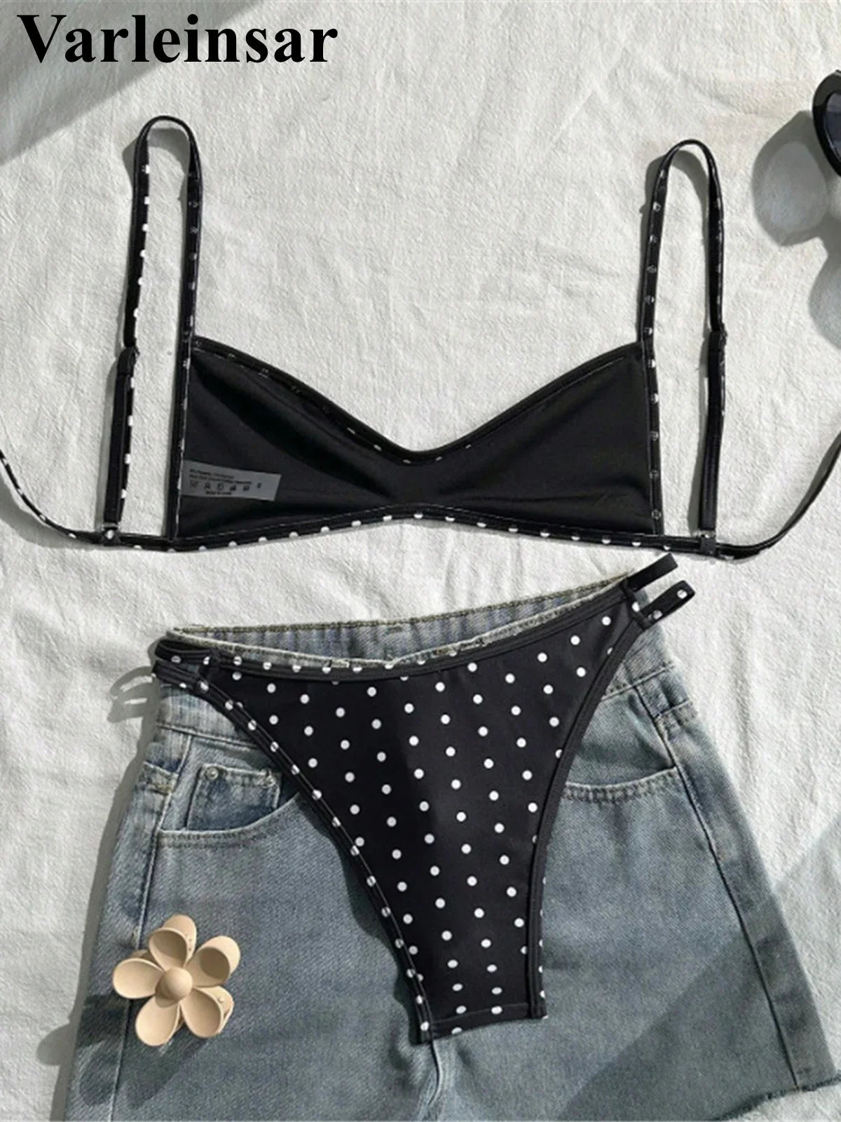 S - XL Polka Dot V Neck Bikini Women Swimwear Female Swimsuit Two-pieces Bikini set High Leg Cut Bather Bathing Suit Swim V8147
