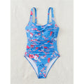 S - XL Sexy Flowers Printed Floral Wrinkled One Piece Swimsuit Women Swimwear Female High Leg Cut Bather Bathing Suit Swim V5816