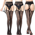 Womens Pantyhose Black Hollowed Lace Fishnet Patterned Tights Sexy Sheer Luxury Thigh High Socks Garter One-piece Bodystockings