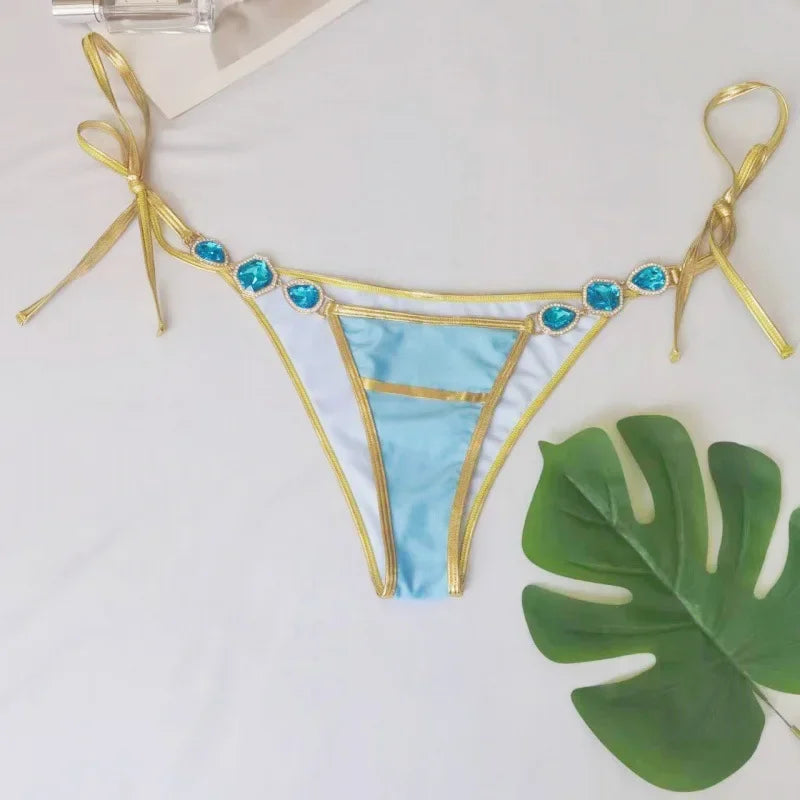 Halter Crystal Rhinestone Diamond Bikini 2025 Female Swimsuit Women Swimwear Two-pieces Bikini Set High Cut Bathing Suit Swim