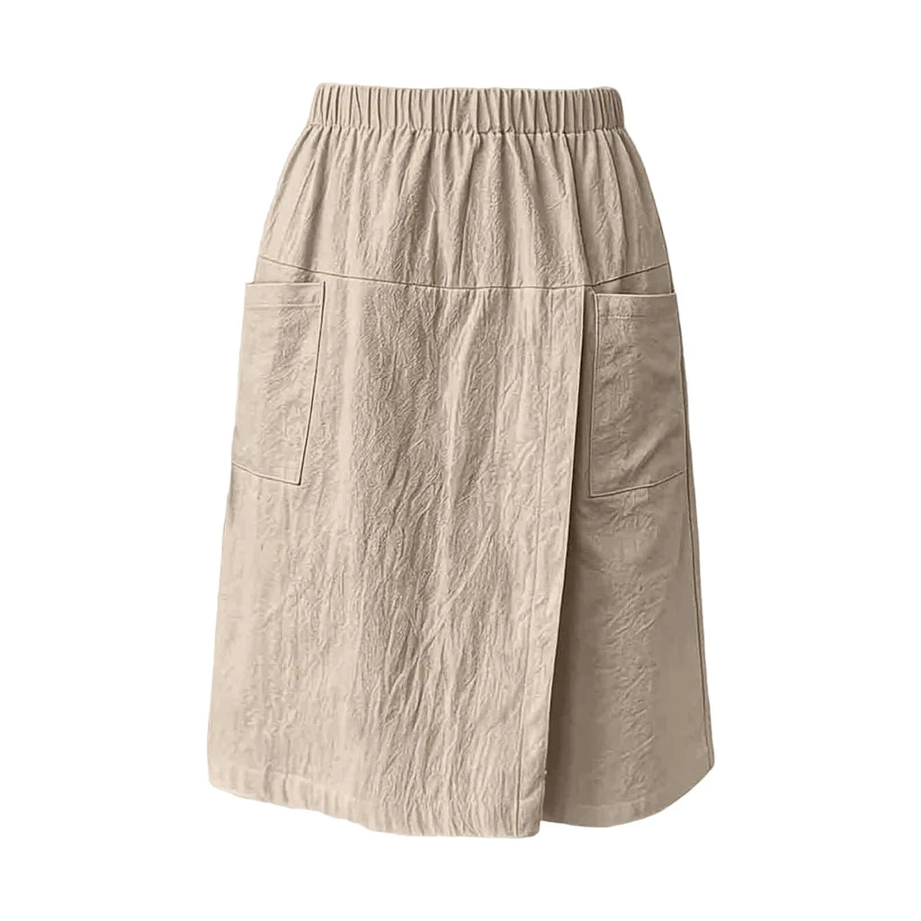 Women's Textured Wrap Skirt Shorts Solid Color Elastic Waist Midi Skort With Pocket Casual Loose Fit Layered A Line Summer Short