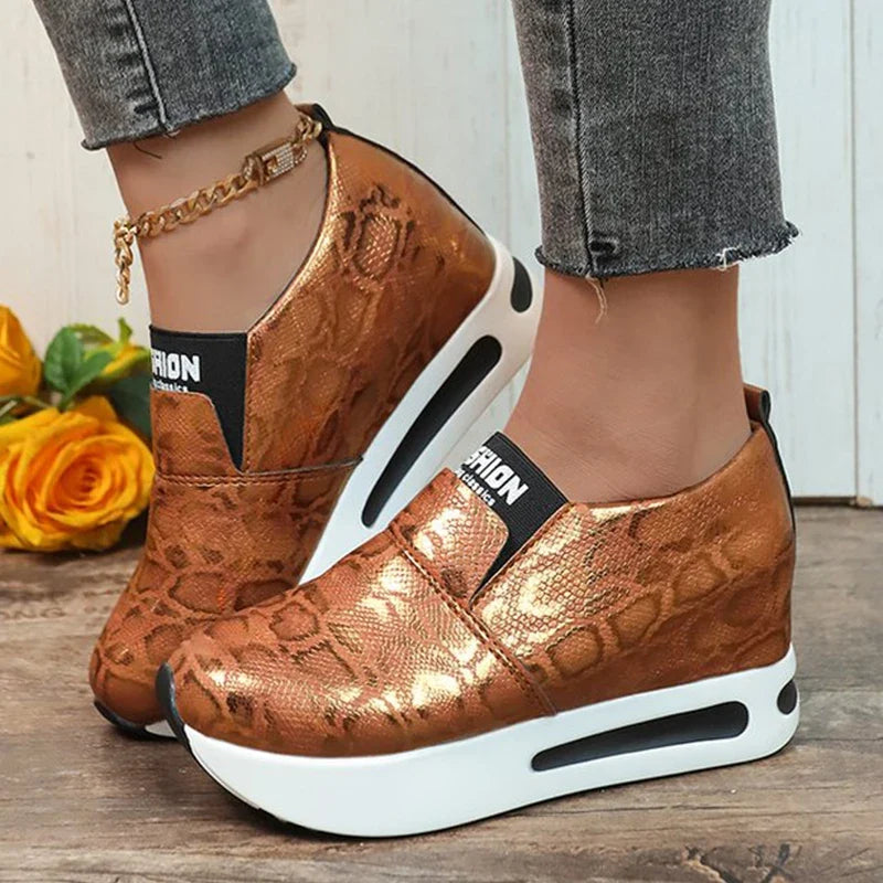 Snake Print Pu Leather Sneakers Women Autumn Winter Low Top Platform Sports Shoes Woman Slip On Lightweight Casual Shoes Mujer