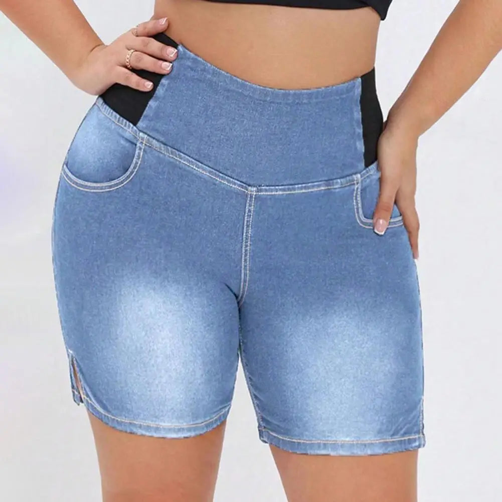 Women's Jean Shorts Casual High Waist Pull-On Stretchy Skinny Shorts With Pockets Soft Fabric Butt Lifting Denim Bottoms