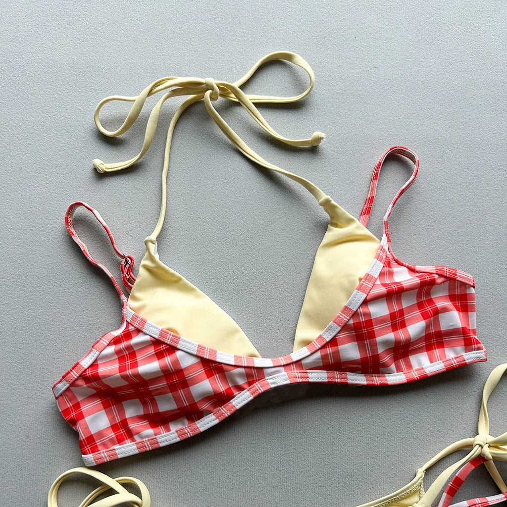 2026 New Summer Women's 2 Pieces Suit Swimwear Sexy Strappy Halter Lace-up Swimsuit Backless Low Waist Push Up Bikini Beachwear