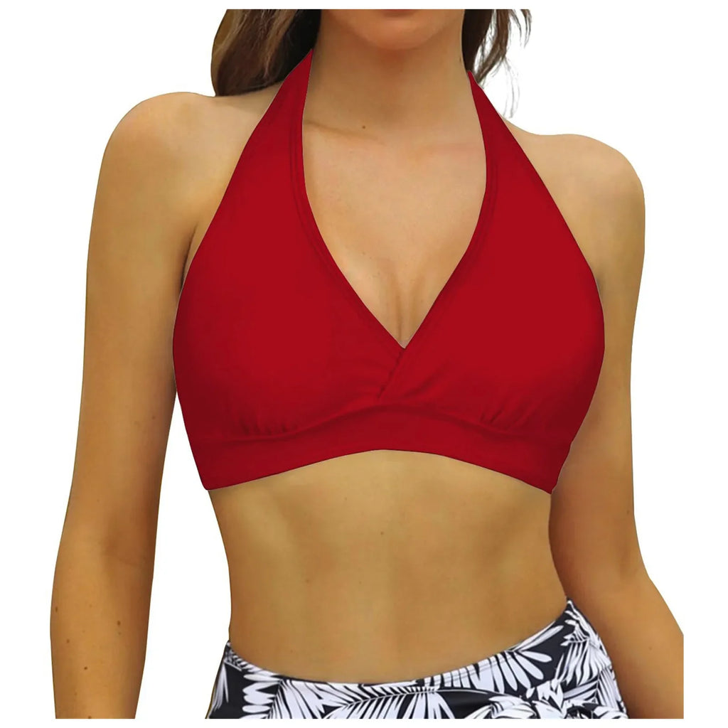 Bikini Bra Top Push Up Swim Crop Top Sexy V Neck Tie Back Swimwear Solid Beachwear One Piece Swimsuit Underwear Bathing Suit