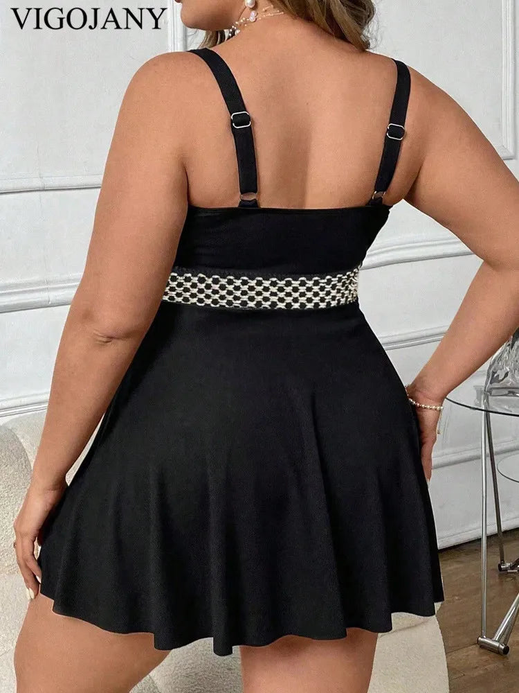 VigoJany 2026 Black Strapped Plus Size Swimwear Women Cross Push Up Large One Piece Swimsuit Backless Summer Chubby Bathing Suit