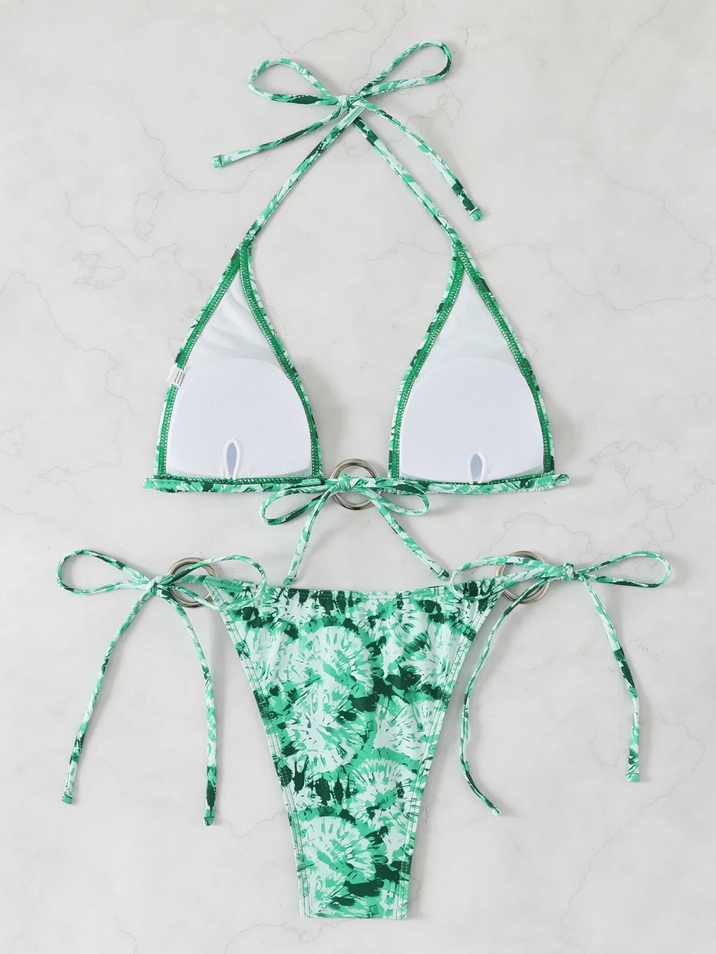 Halter Triangle String Bikinis 2026 Women Sexy Ring Linked Swimsuit Printed Swimwear Female Bathers Bathing Swimming Swim Suit