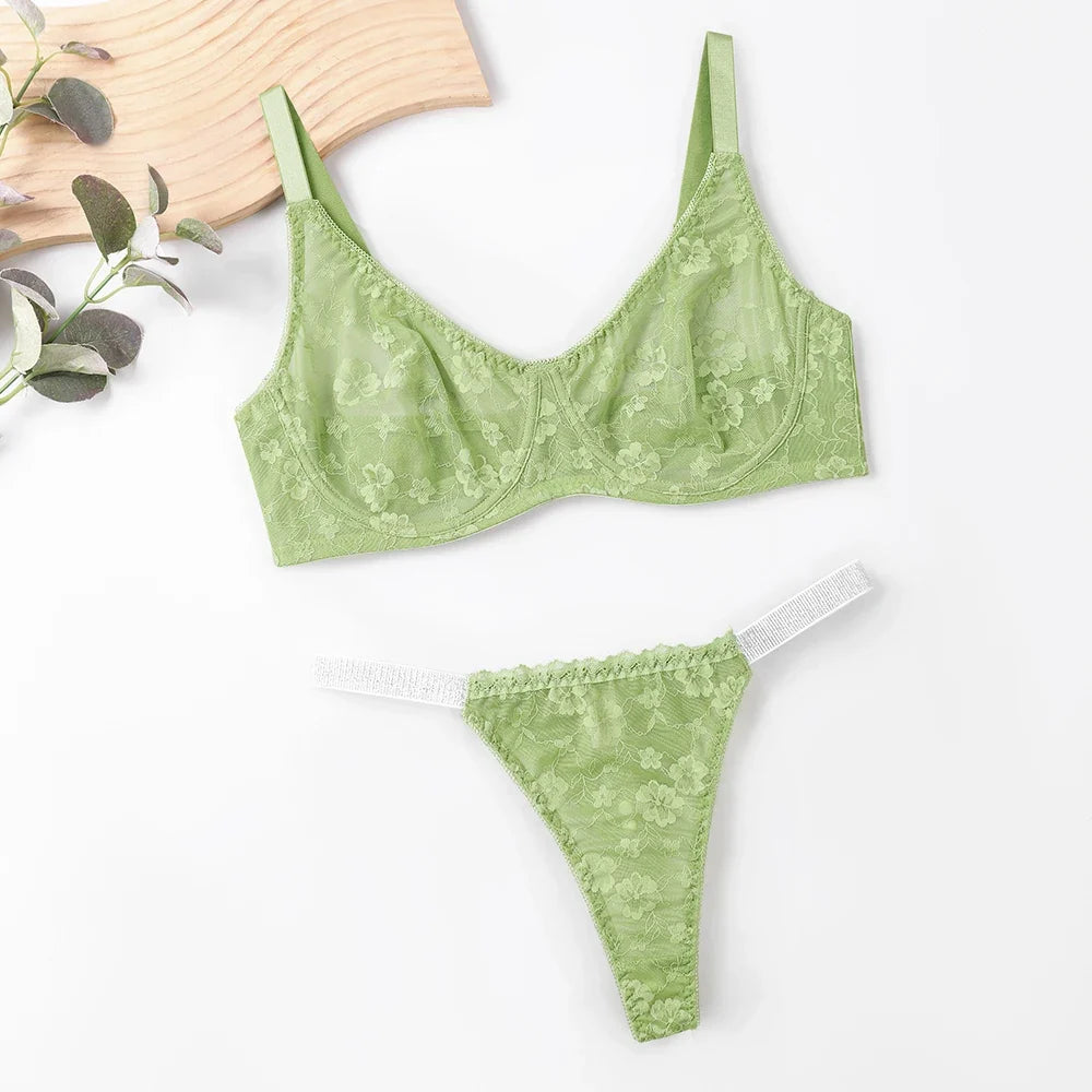 Sexy Floral Lace Womens Lingerie Set Breathable Erotic Bra And Briefs Sets Panties Thong Plus Size Underwear B C D E F Cup