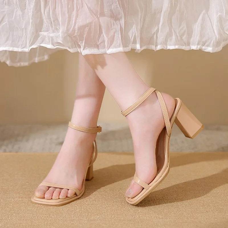 Open-toe Sandals Women 2026 Summer New Buckle Fashion Solid Color Female Shoes  Chunky High Heel